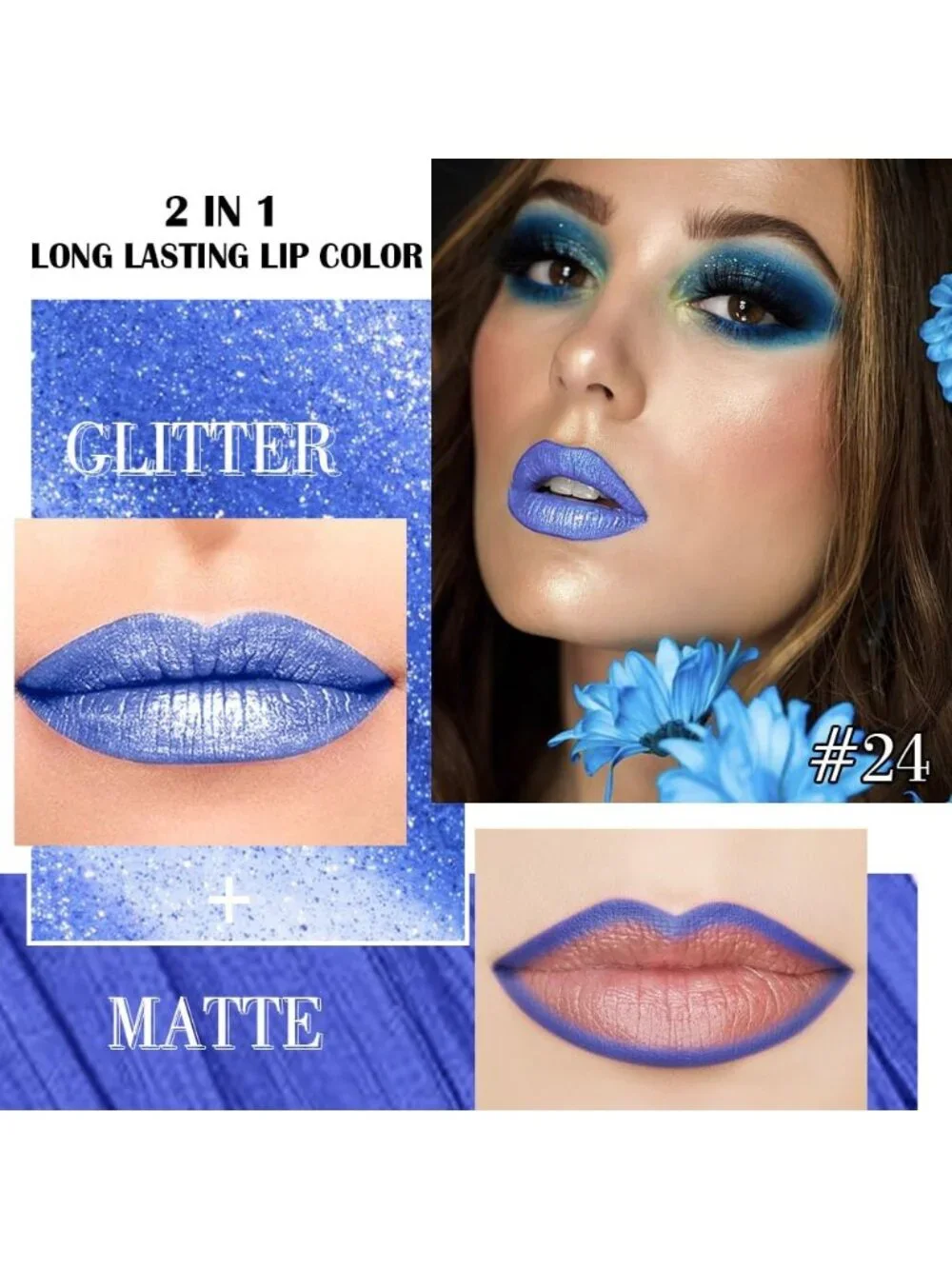 Womens 24# Blue-Glitter Metallic Glitter Liquid Lipstick lippies Lip Gloss